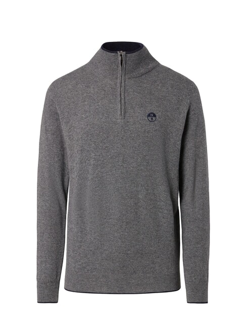 N|S Rollkragenpullover mit halbem Rei&szlig;verschluss mittelgraue Melange - Herrenpullover