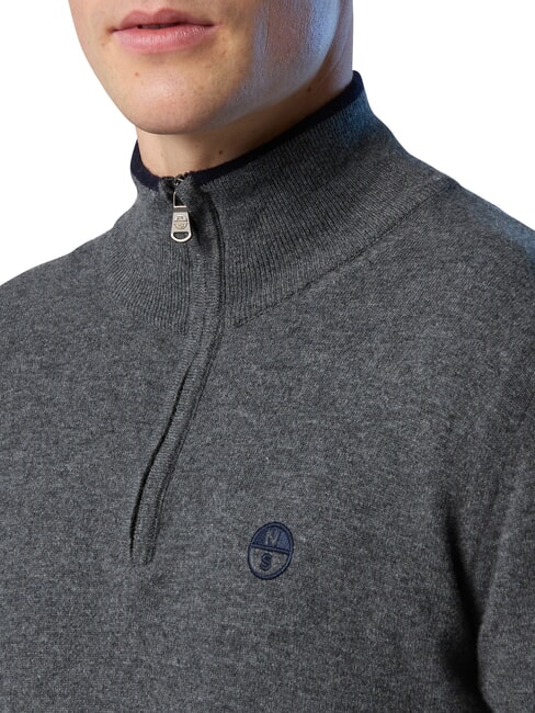 N|S Rollkragenpullover mit halbem Rei&szlig;verschluss mittelgraue Melange - Herrenpullover