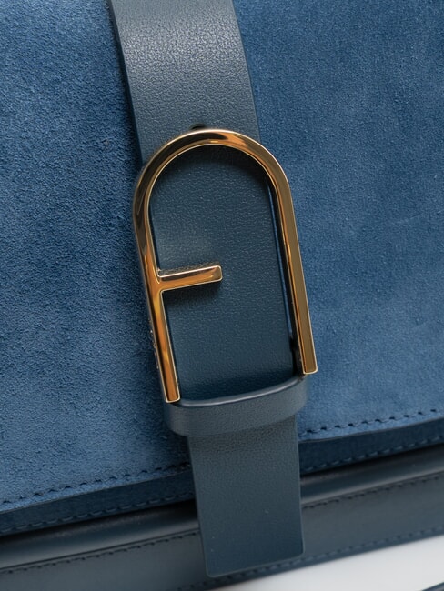 FLOW Mittelgro&szlig;e Ledertasche mit Schultergurt grau-blaue T&ouml;ne - Damentaschen