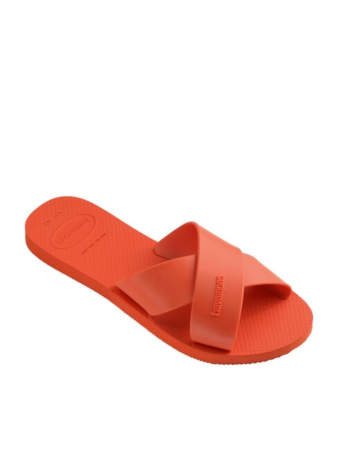 AQUA Slipper mit Kreuzband Sonnenuntergangsorange - Damenschuhe