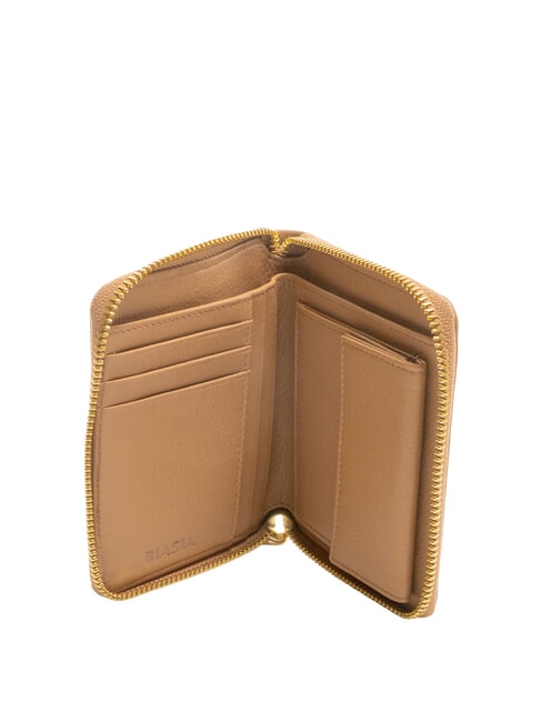 EDA Mittelgro&szlig;e Lederbrieftasche mit Rundum-Rei&szlig;verschluss Kamel - Brieftaschen Damen