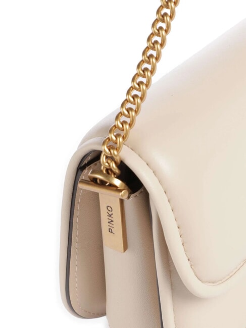 LOVE BOX Umh&auml;ngetasche aus Leder Beige-Rauchgrau-Antikgold - Damentaschen