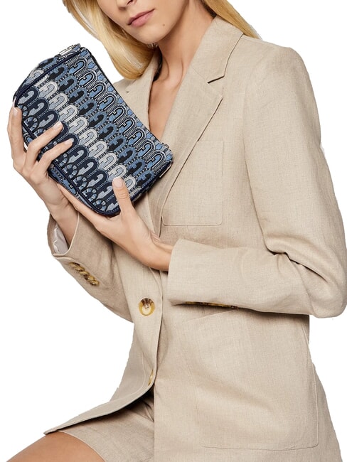 MOON Mini-Tasche aus Jacquard-Stoff Jeansblau + Schwarzt&ouml;ne - Damentaschen