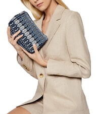 FURLA MOON Mini-Tasche aus Jacquard-Stoff Jeansblau + Schwarzt&ouml;ne - Damentaschen - 6