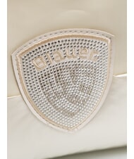 BLAUER PADDED NYLON Weiche Clutch mit Strass-Logo Wei&szlig; - Damentaschen - 3