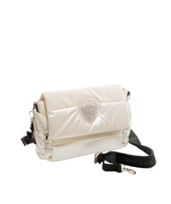 BLAUER PADDED NYLON Flauschige Umh&auml;ngetasche mit Strass-Logo Wei&szlig; - Damentaschen - 2