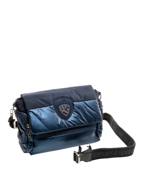 PADDED NYLON Flauschige Umh&auml;ngetasche mit Strass-Logo NAVY BLAU - Damentaschen