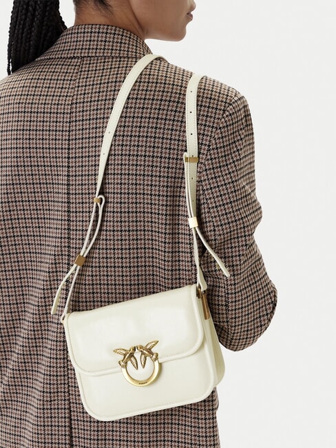 LOVE BOX Mini-Umh&auml;ngetasche aus Leder Seide wei&szlig;-antikgold - Damentaschen