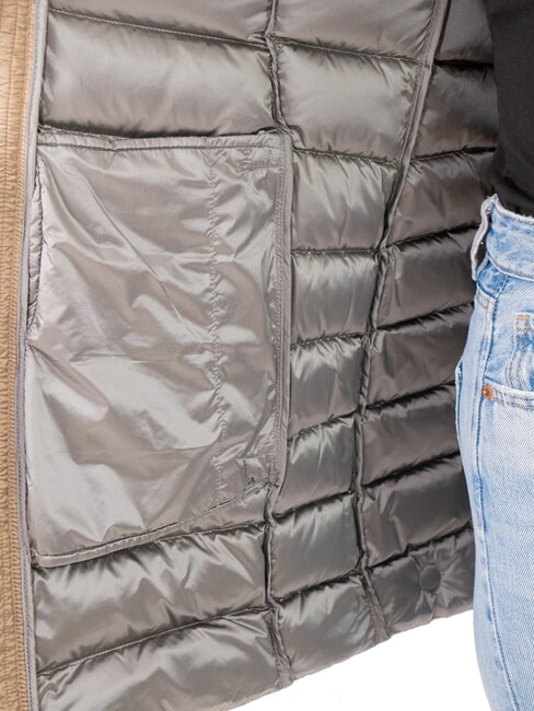 DELUXE Damen Daunenjacke mit Fellkapuze dunkler Kaffee Sahne-da - Daunenjacken f&uuml;r Damen