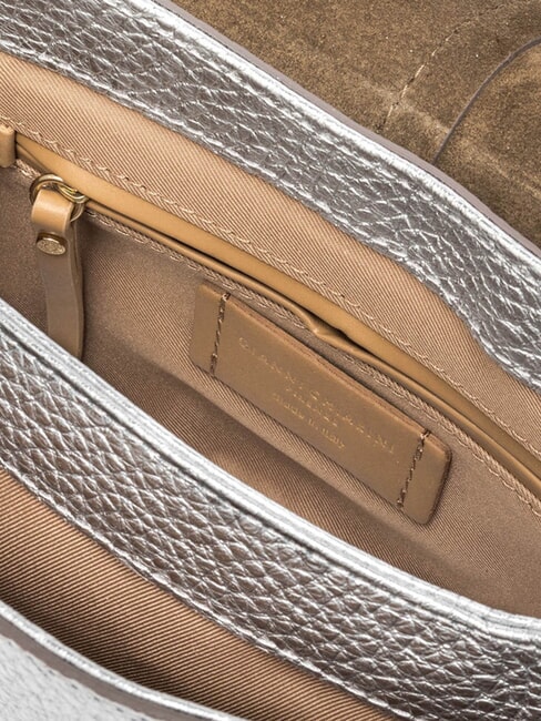 HELENA ROUND Ledertasche mit doppeltem Schultergurt Silber- - Damentaschen