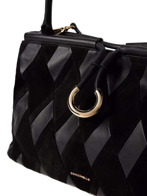 LISBET GEOMETRIC PATCH Lederhandtasche mit Schultergurt Schwarz - Damentaschen