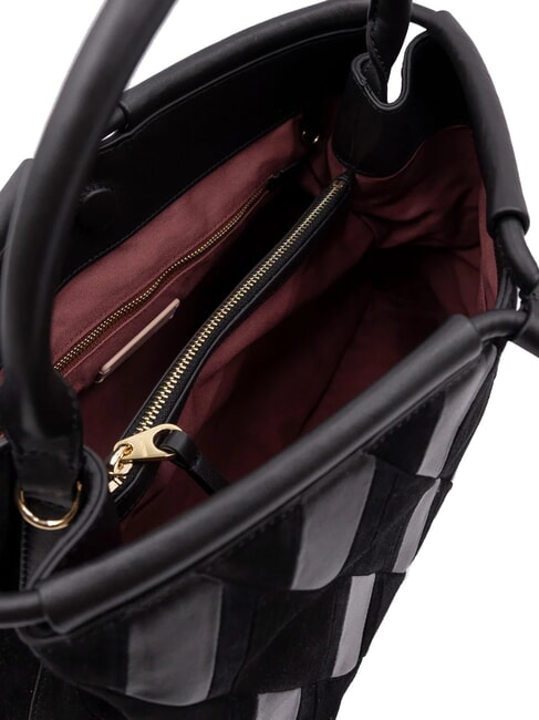 LISBET GEOMETRIC PATCH Lederhandtasche mit Schultergurt Schwarz - Damentaschen