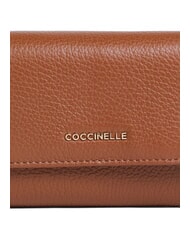 COCCINELLE METALLIC SOFT Bifold-Brieftasche aus geh&auml;mmertem Leder Cognac - Brieftaschen Damen - 3