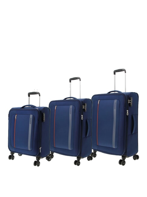 BLAZING RIDE Set bestehend aus 3 Trolleys + Reisetasche + 2 Rucks&auml;cken + 2 Kosmetikkoffern marineblau/orange - Trolleyset