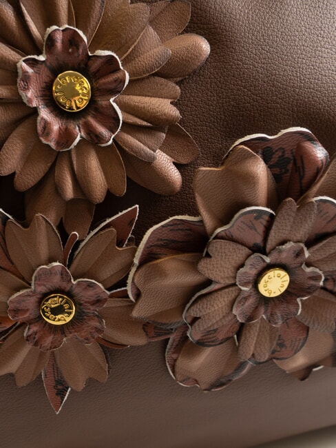 SARA Hobo-Schultertasche aus Leder mit Blumen braun - Damentaschen