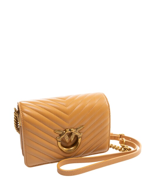 LOVE CLICK MINI Tasche aus gestepptem Nappaleder Nougat-Antikgold - Damentaschen