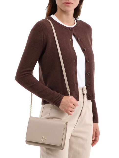 TULIP Schultertasche aus geh&auml;mmertem Leder Puderrosa - Damentaschen