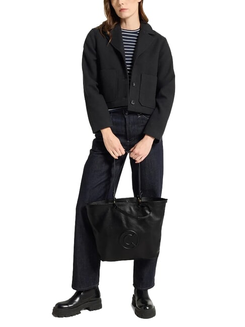 CALLISTO Einkaufstasche aus Leder mit gepr&auml;gtem Logo Schwarz - Damentaschen