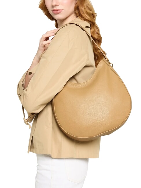 ALPHA Schultertasche aus geh&auml;mmertem Leder frisches Beige - Damentaschen