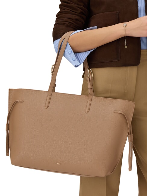 AVA Gro&szlig;e Einkaufstasche aus Leder Toffee+schwarz int. - Damentaschen