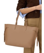 FURLA AVA Gro&szlig;e Einkaufstasche aus Leder Toffee+schwarz int. - Damentaschen - 5