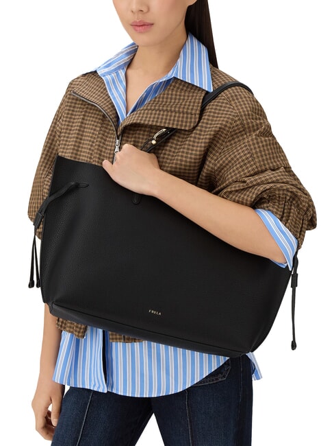 AVA Gro&szlig;e Einkaufstasche aus Leder schwarz+schwarz int - Damentaschen