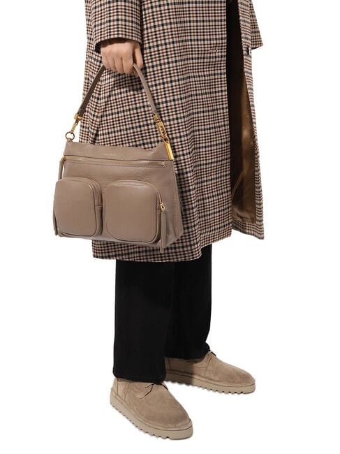 HYLE Mittelgro&szlig;e Ledertasche mit Doppelfunktion warmes Taupe - Damentaschen