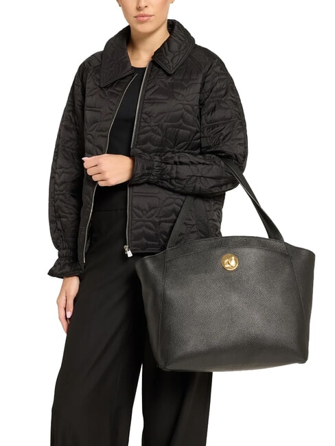 LIYA Schultertasche aus geh&auml;mmertem Leder Schwarz - Damentaschen