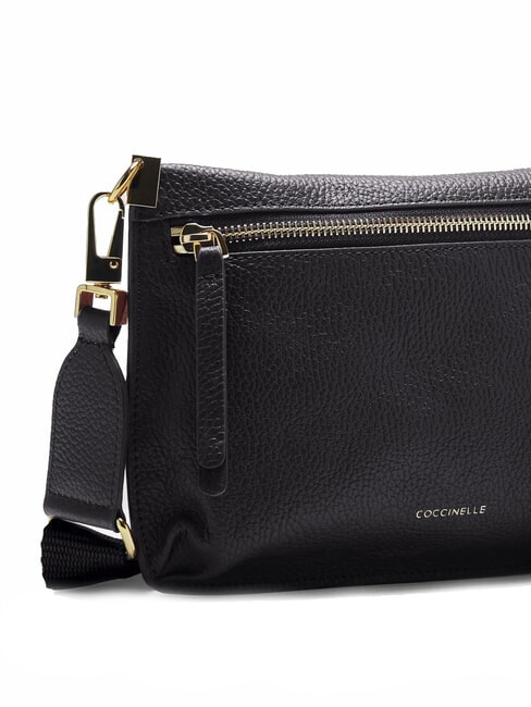 HYLE Kleine flache Umh&auml;ngetasche aus Leder Schwarz - Damentaschen