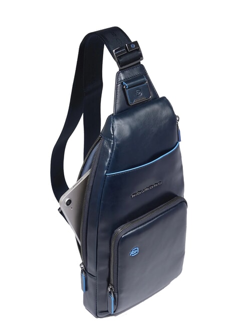 BLUE SQUARE Schultertasche/Rucksack aus Leder mit Mini-Tablet-Halterung Blau - Umh&auml;ngetaschen Herren