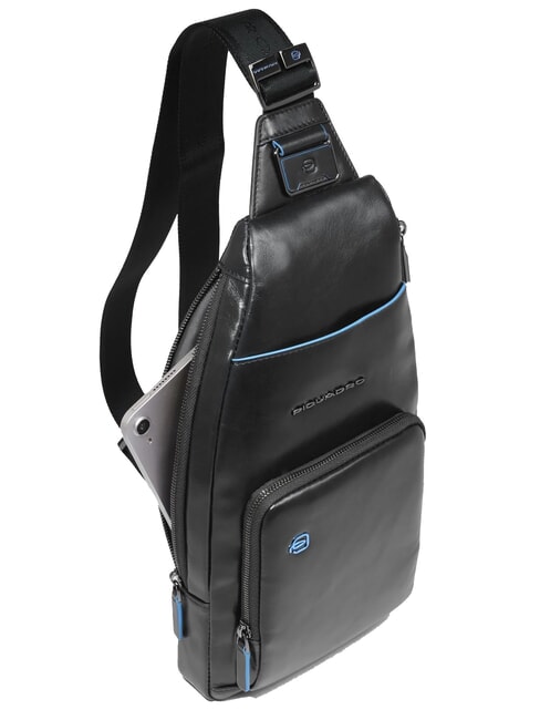 BLUE SQUARE Schultertasche/Rucksack aus Leder mit Mini-Tablet-Halterung Schwarz - Umh&auml;ngetaschen Herren