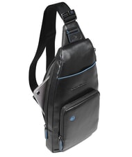 PIQUADRO BLUE SQUARE Schultertasche/Rucksack aus Leder mit Mini-Tablet-Halterung Schwarz - Umh&auml;ngetaschen Herren - 6
