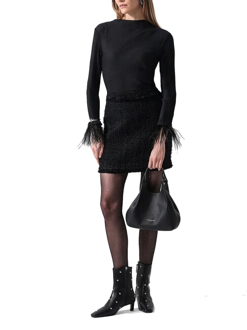 DUA Umh&auml;ngetasche aus Leder Schwarz - Damentaschen