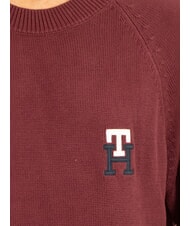 TOMMY HILFIGER TH Rundhals-Baumwollpullover mit Logostickerei tiefrot - Herrenpullover - 3