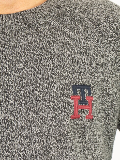 TH Rundhals-Baumwollpullover mit Logostickerei schwarz / mittelgrau htr - Herrenpullover