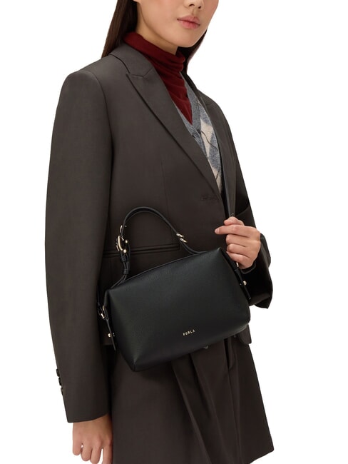 DOUBLE Ledertasche mit Schulterriemen Schwarz - Damentaschen