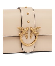 PINKO LOVE ONE SLOUCHY Mini-Umh&auml;ngetasche aus Leder Beige-Rauchgrau-Antikgold - Damentaschen - 3