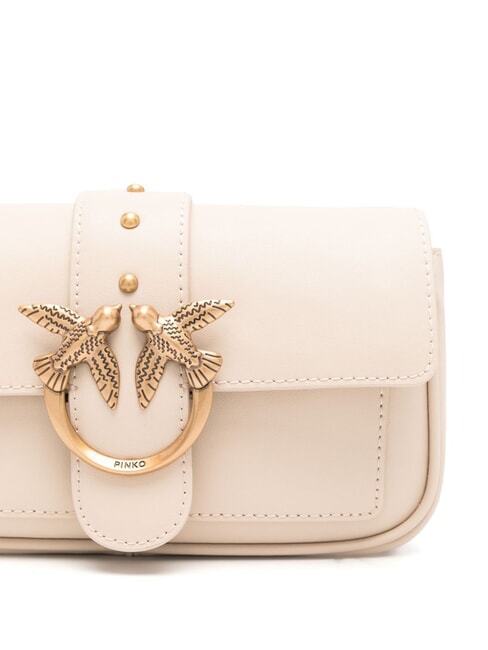 LOVE ONE POCKET Umh&auml;ngetasche aus Leder Beige-Rauchgrau-Antikgold - Damentaschen