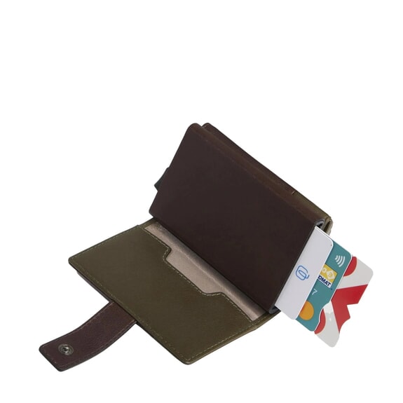 HARPER Geldb&ouml;rse aus Leder gr&uuml;n / dunkelbraun - Brieftaschen Damen