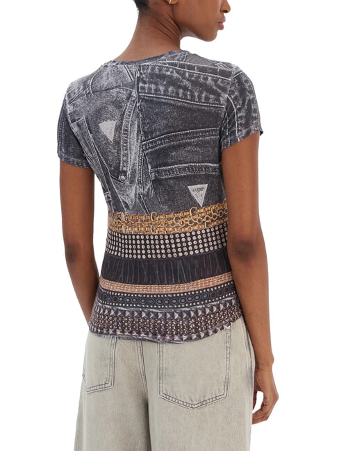BELT WRAPPED Schmal geschnittenes T-Shirt mit Allover-Print pechschwarz multi - T-Shirts und Tops f&uuml;r Damen