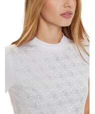 GUESS MOCK NECK ALL OVER 4G Schmal geschnittenes T-Shirt mit Strasssteinen purwei&szlig; - T-Shirts und Tops f&uuml;r Damen - 3
