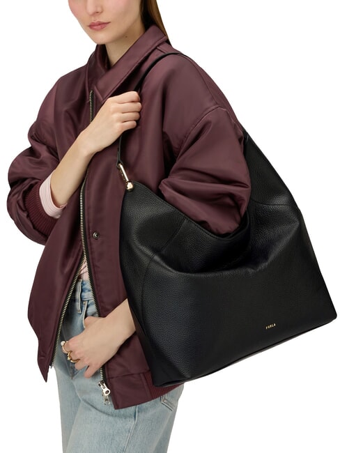 LARA Schultertasche aus Leder Schwarz - Damentaschen