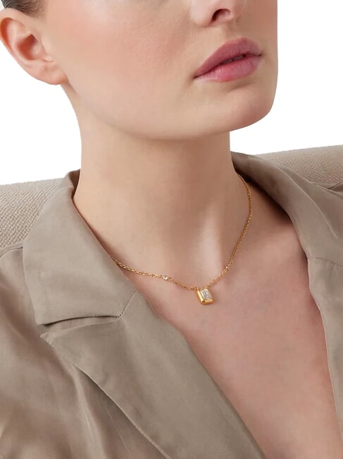 4G LIGHT Halskette mit quadratischem Zirkonanh&auml;nger gelbes Gold - Halsketten