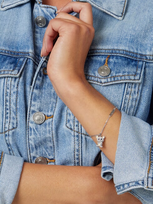 VINTAGE Armband mit Mickey-Mouse-Anh&auml;nger Rhodium / klar - Armb&auml;nder