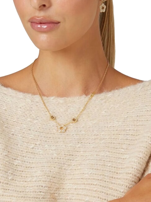 SHINING WINTER Halskette mit Blume und Kristallen gelbes Gold - Halsketten