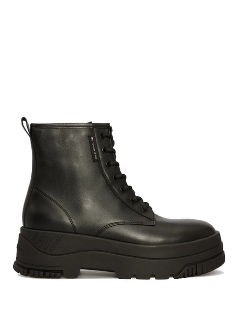 TH JEANS Leder-Plateau-Ankle-Boots mit Rei&szlig;verschluss Schwarz - Damenschuhe