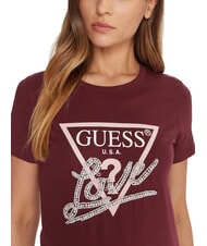 GUESS PEARLS LOVE TRIANGLE T-Shirt mit Print und Applikationen Rot-Noir - T-Shirts und Tops f&uuml;r Damen - 3