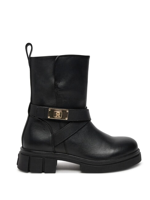 BIKER Lederstiefeletten mit Schnalle Schwarz - Damenschuhe