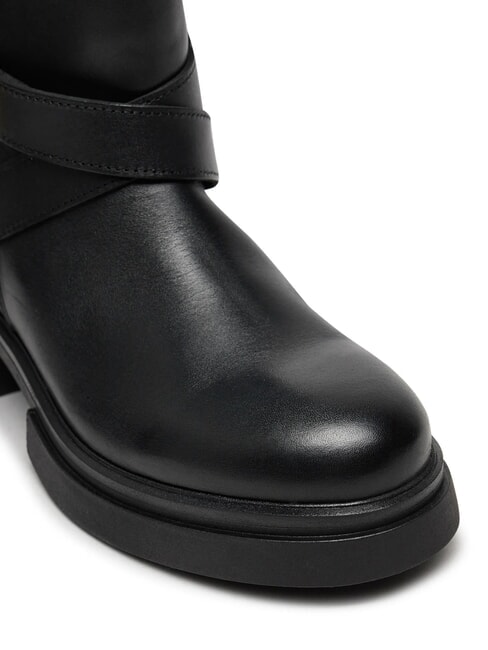 BIKER Lederstiefeletten mit Schnalle Schwarz - Damenschuhe