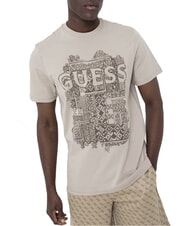 GUESS FLOCK Kurzarm-T-Shirt in regul&auml;rer Passform Pasadena-Stein - Herren-T-Shirts - 3